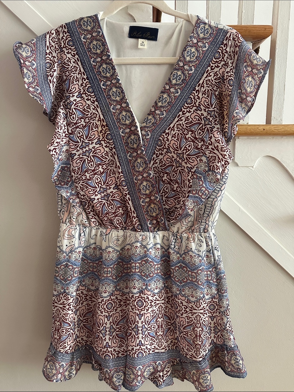 Blue Rain White Blouse with Navy Label
